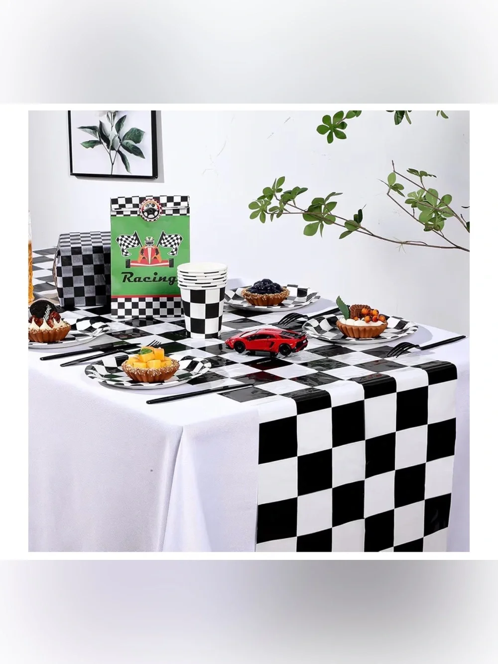 6 Pcs Plastic Checkered Table Runner 14 X 108 Inch Racetrack Road Table Runner